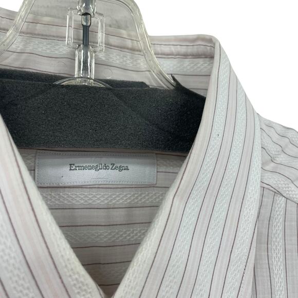 Ermenegildo Zegna Button Up Formal Dress Shirt Light Pink White Stripe XL 17 1/2 - Picture 5 of 8